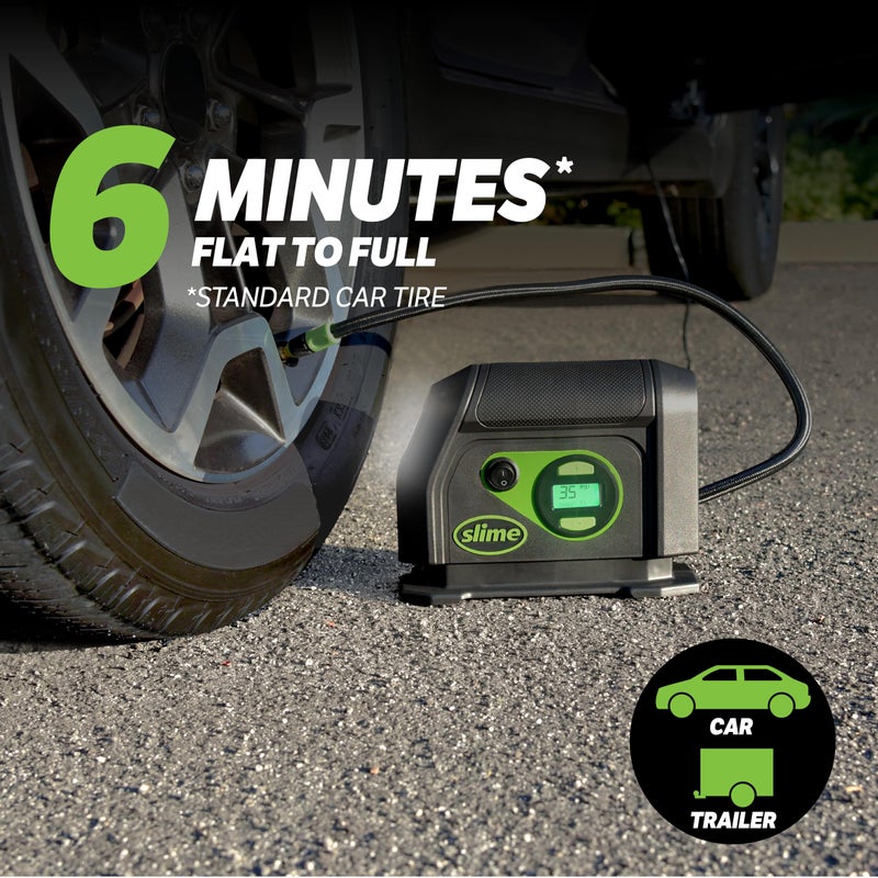 Slime 40088 Tire Inflator, Portable Car Air Compressor, Inflate Right automatic shut off, with Digital 99 psi Display, Long Hose and LED Light, 12V, 6 min inflation - Image 2